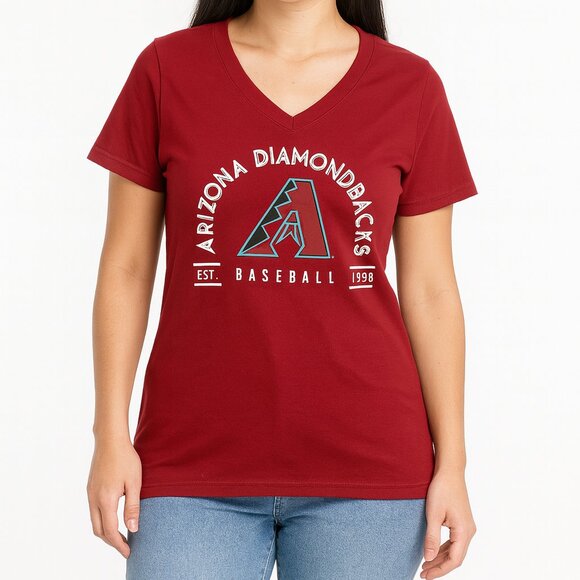 Arizona Diamondbacks Women’s V-Neck Graphic Tee Red Short Sleeve - Picture 1 of 2